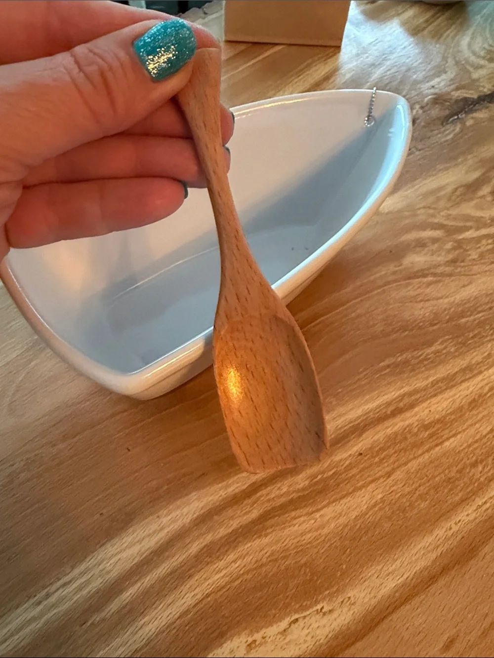 Blue & White Boat Shaped Serving Bowl with Oar Serving Spoon
